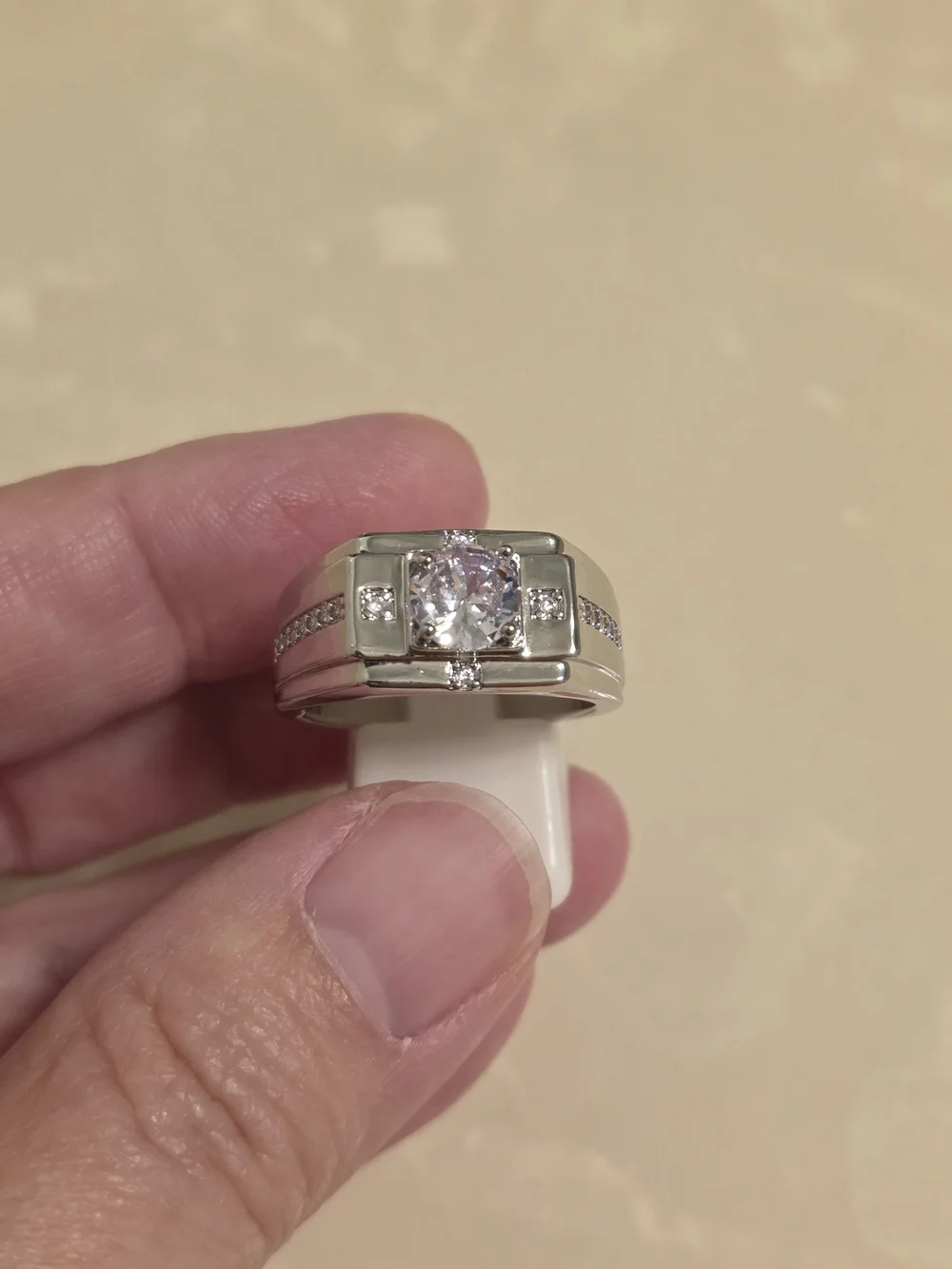Men' Silver and CZ Statement Ring Size 10
